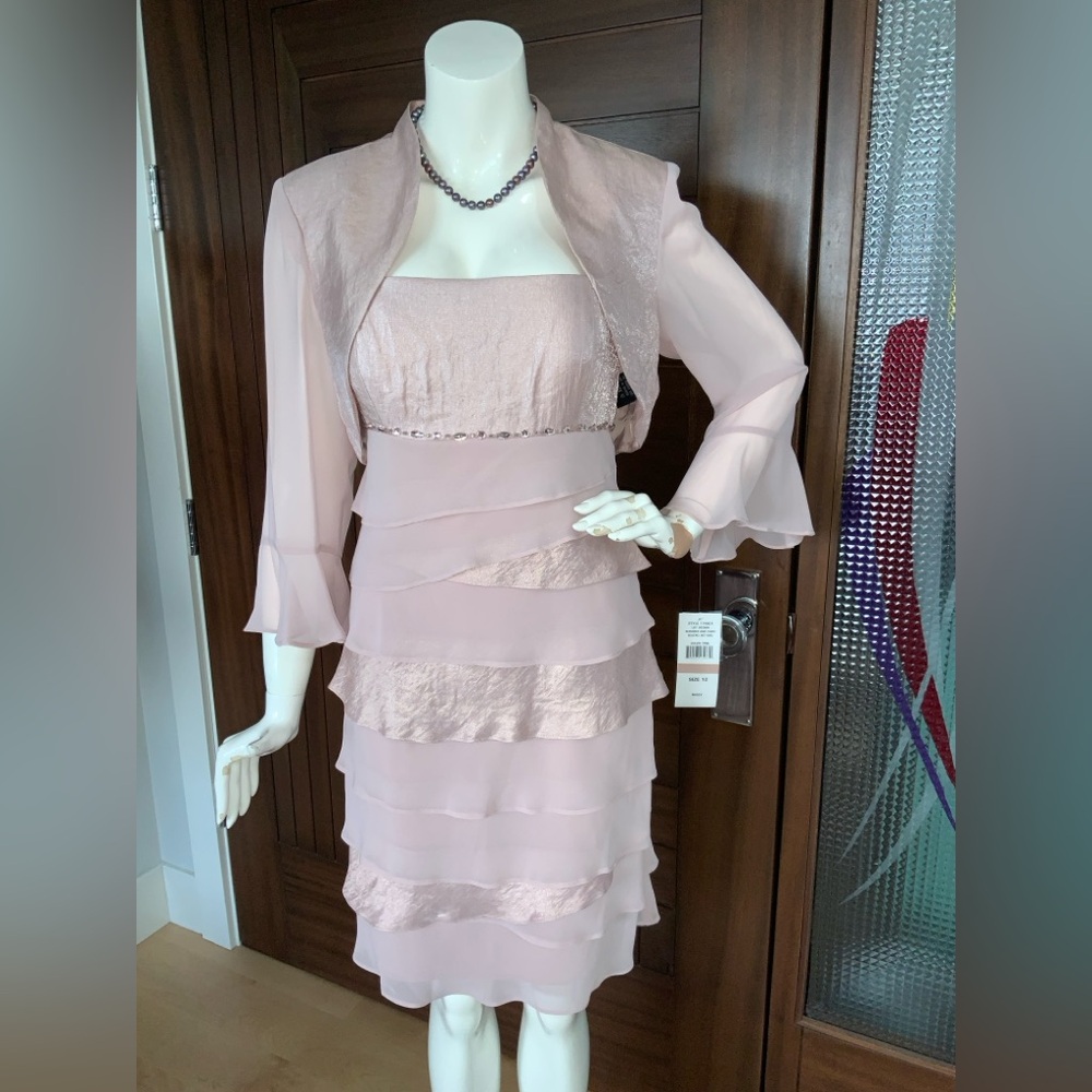 2 pce Soft Pink Shimmer & Chiffon Dress & Bolero,  NWT Sz 12